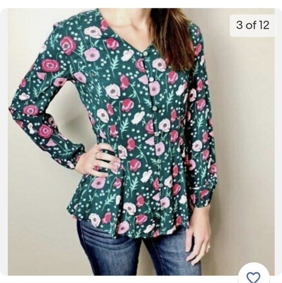 𝅺MATILDA Jane Woven Floral Button Down Peplum Blouse S - Picture 1 of 13